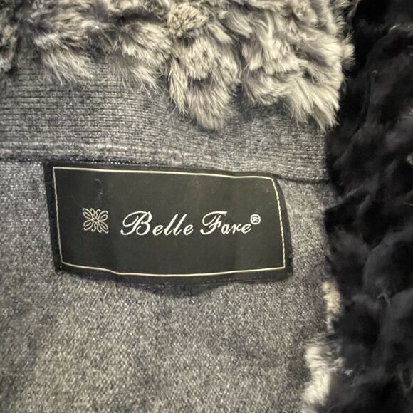 Belle Fare Wool Vest Luxury Faux Fur Trim Gray- M - Picture 8 of 9
